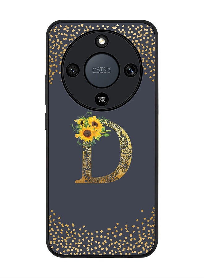 For Honor X9d / Magic8 Lite / X70 Case,Slim fit Camera Protection, Shockproof Thin Phone cover  - Custom Floral Monogram - D  (Grey )